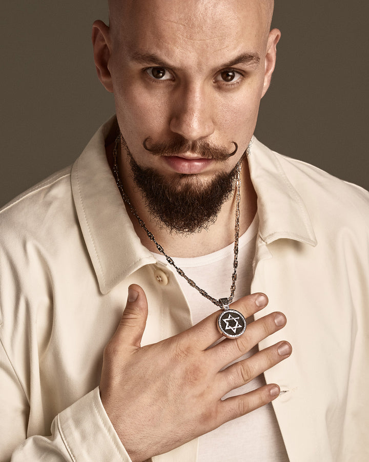 14k white gold pendant STAR OF DAVID with ebony