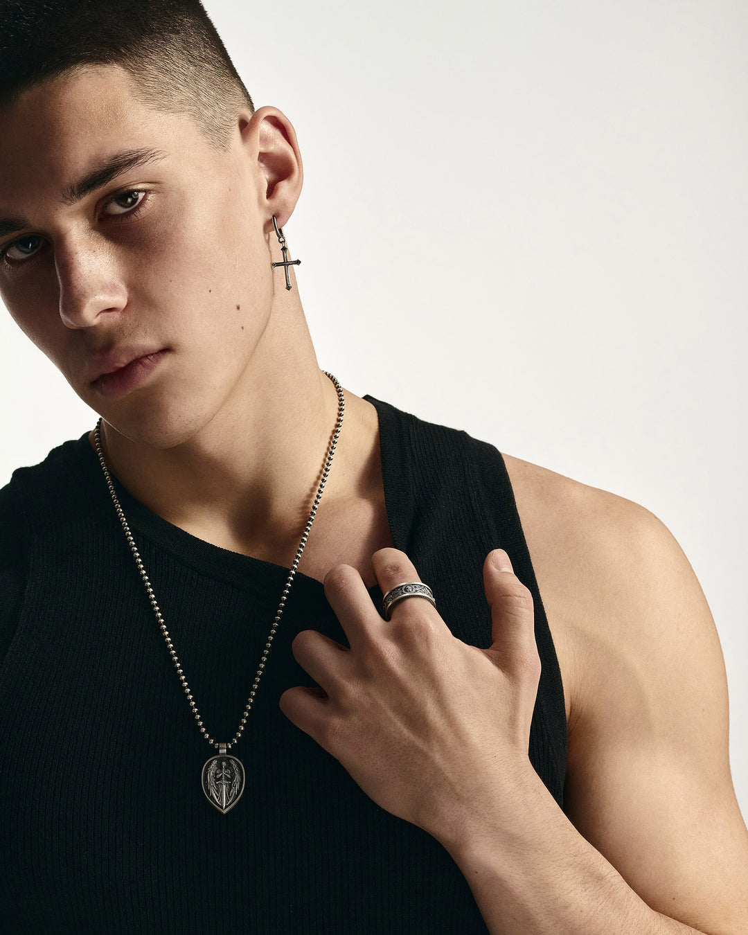 Silver mono earring GOTHIC CROSS