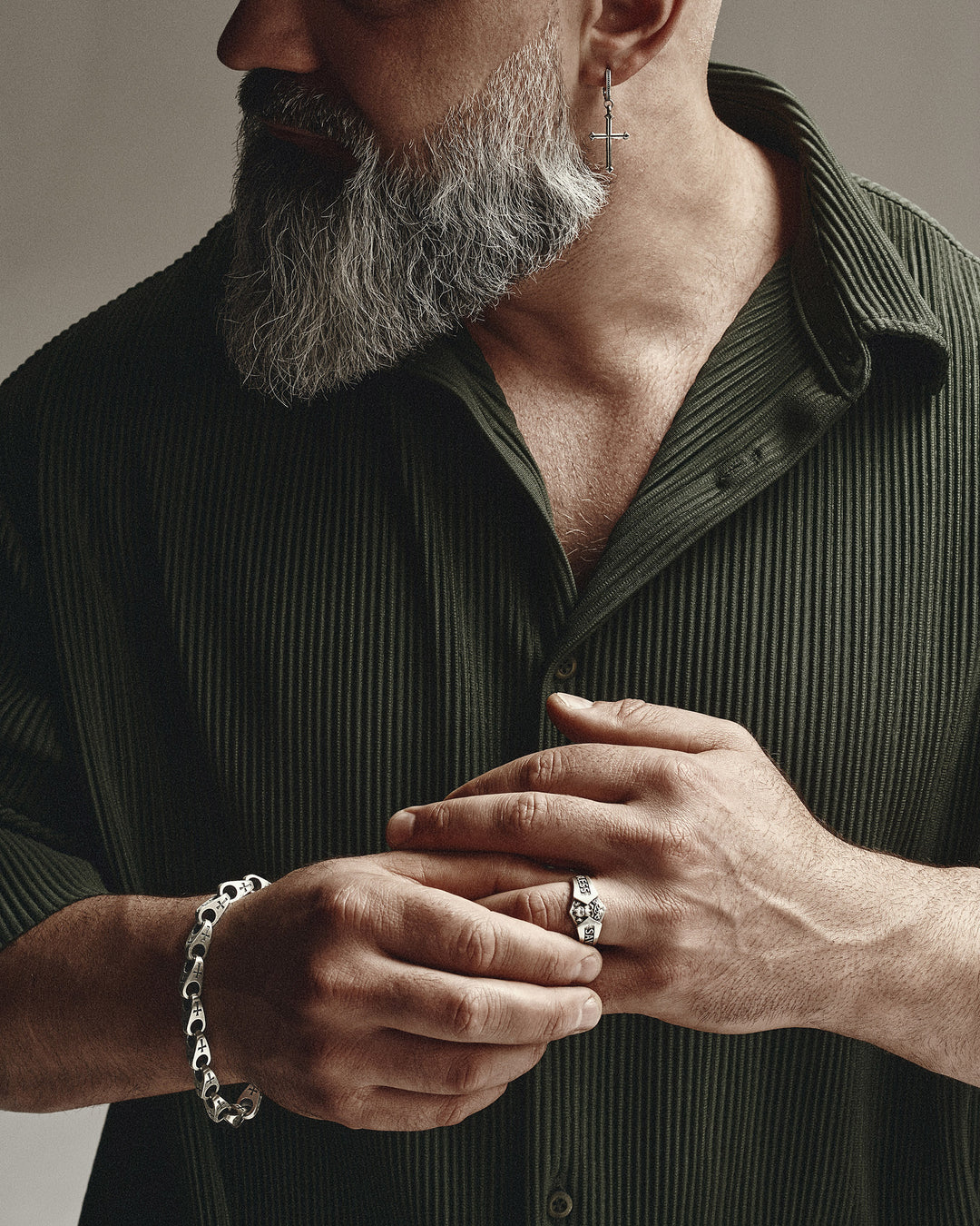 Silver ring GOD BLESS, SAVE US