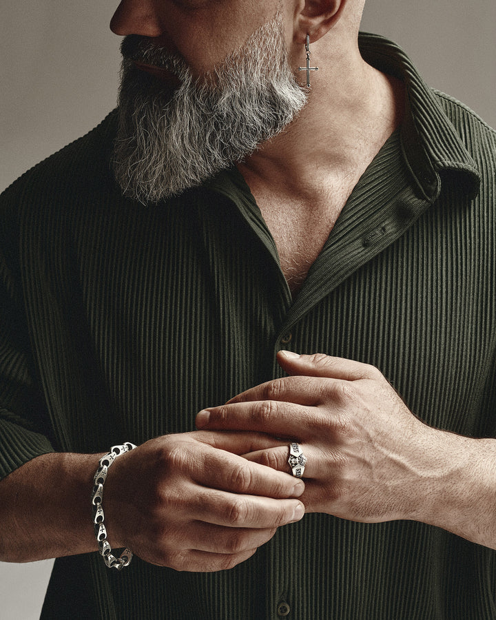 Silver ring GOD BLESS, SAVE US