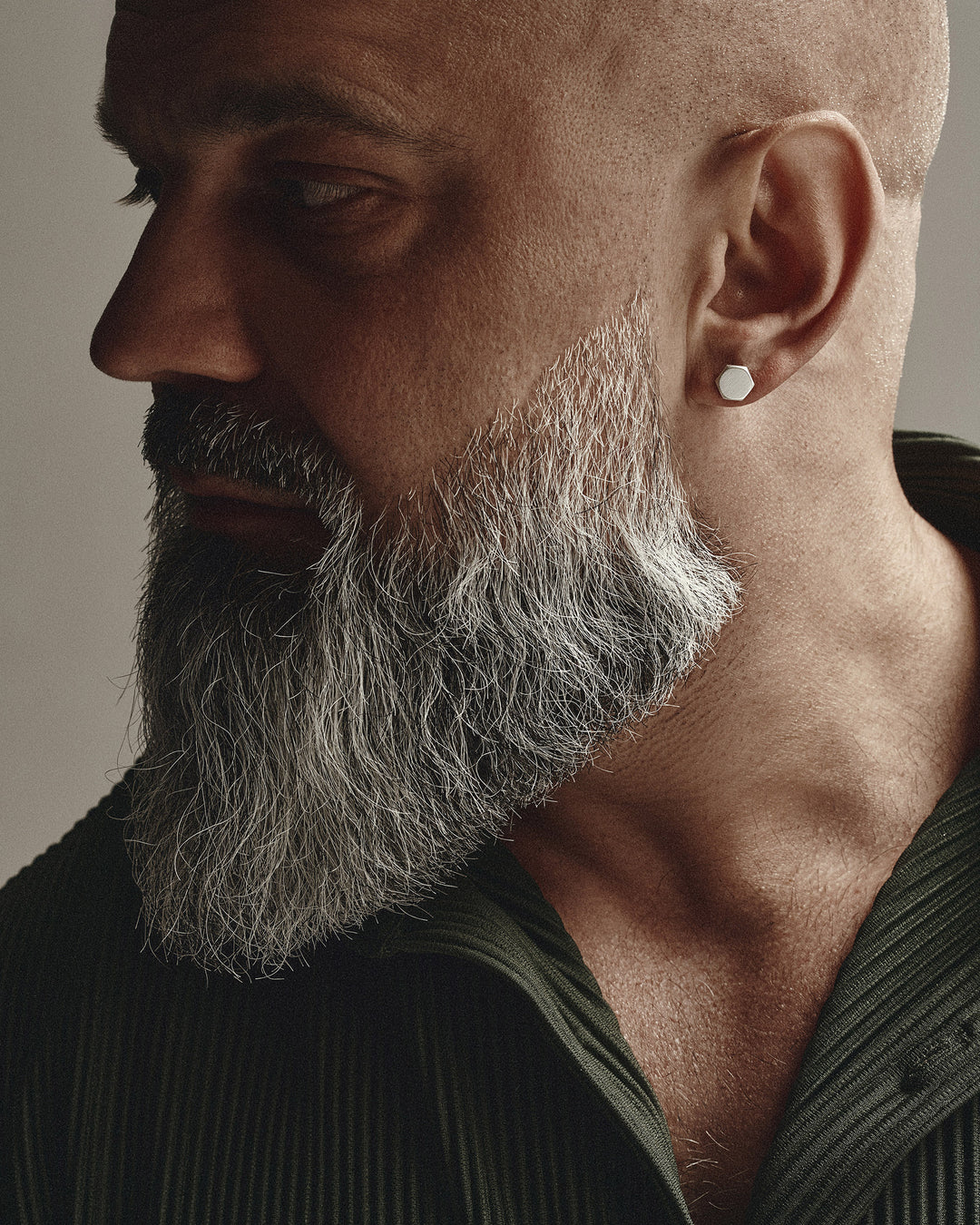 Silver single earring HEXAGON