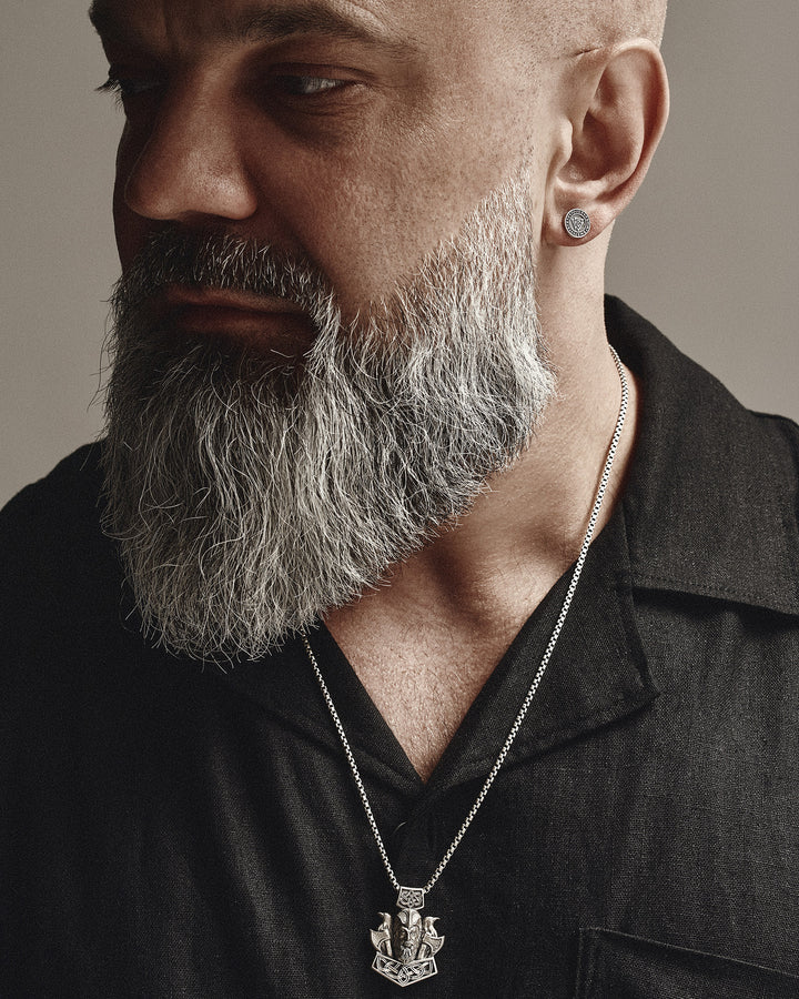 Silver single - earring VALKNUT. RUNES