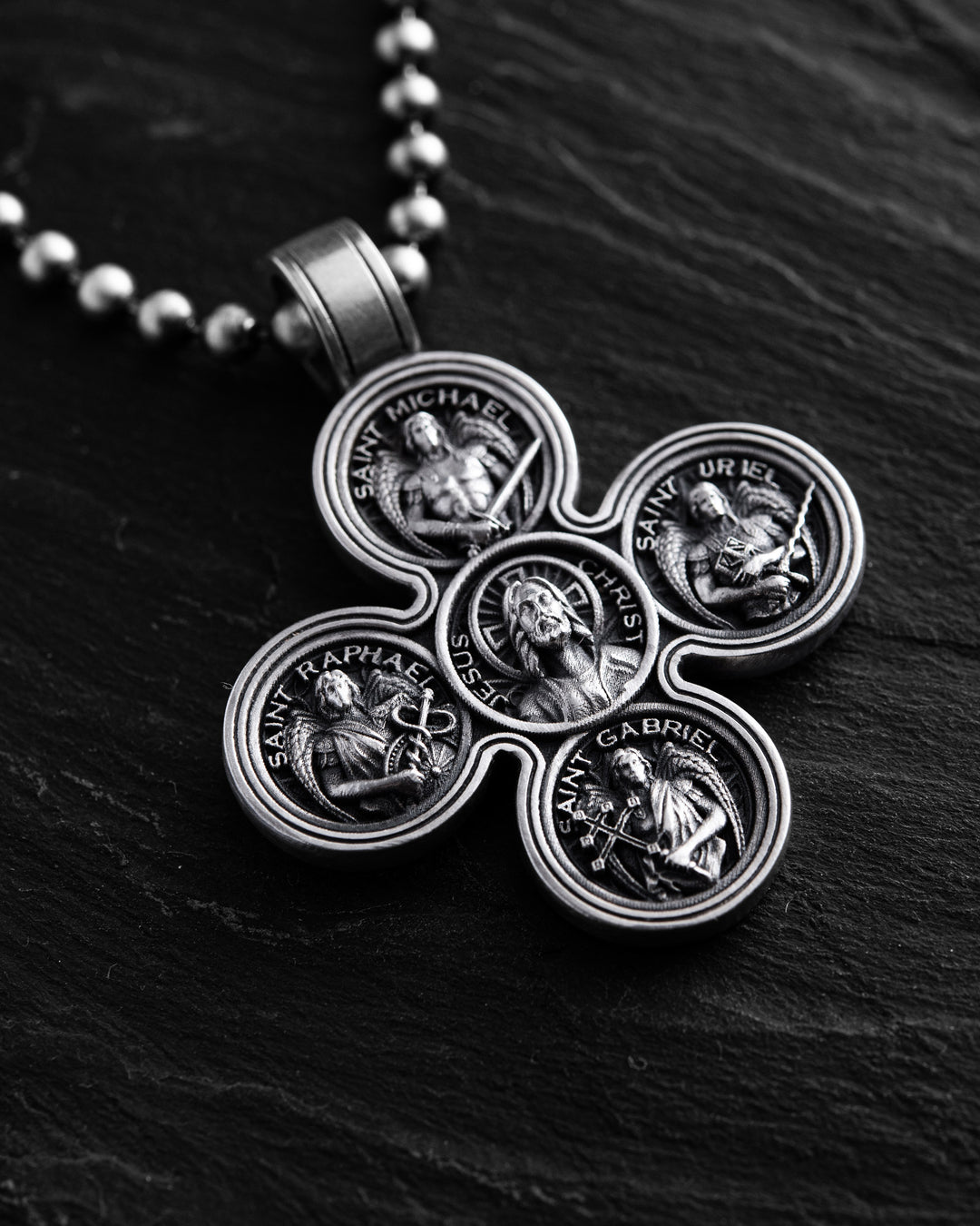 Silver cross JESUS AND THE FOUR ARCHANGELS