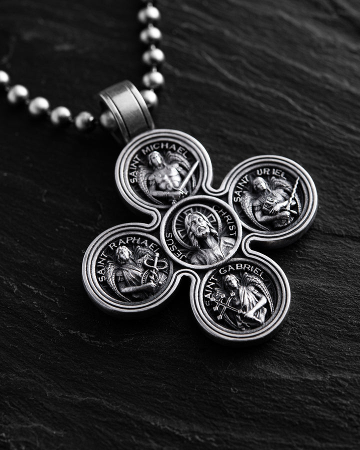 Silver cross JESUS AND THE FOUR ARCHANGELS