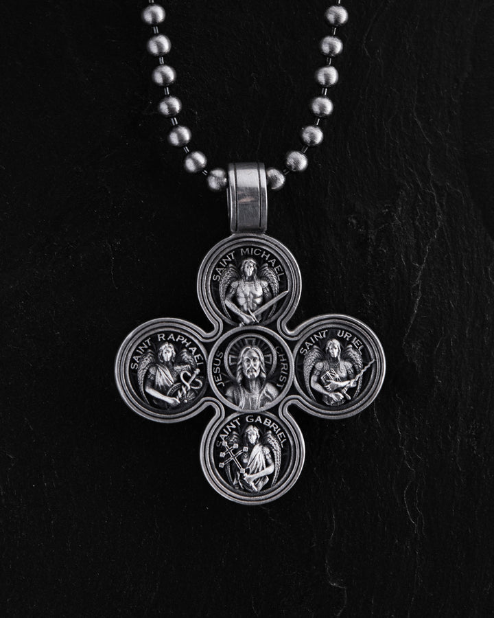 Silver cross JESUS AND THE FOUR ARCHANGELS