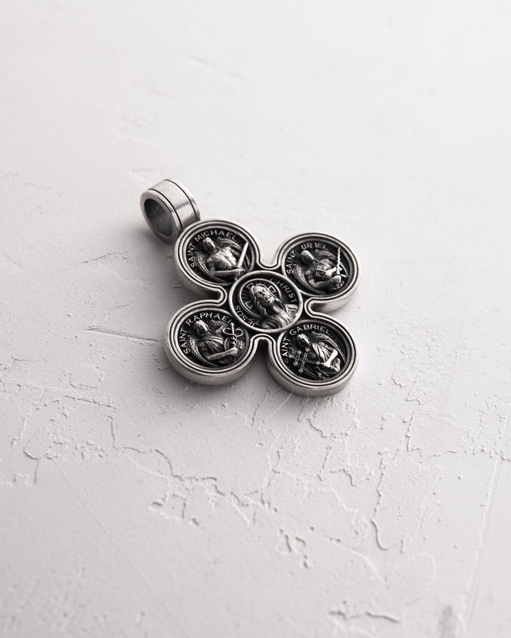 Silver cross JESUS AND THE FOUR ARCHANGELS