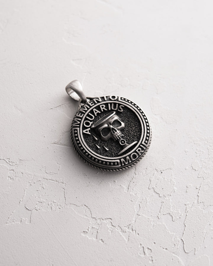 Silver pendant Zodiac sign - AQUARIUS. MEMENTO MORI