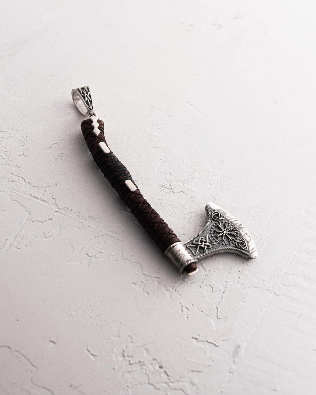 Silver pendant AXE - HELMET of TERROR with wood