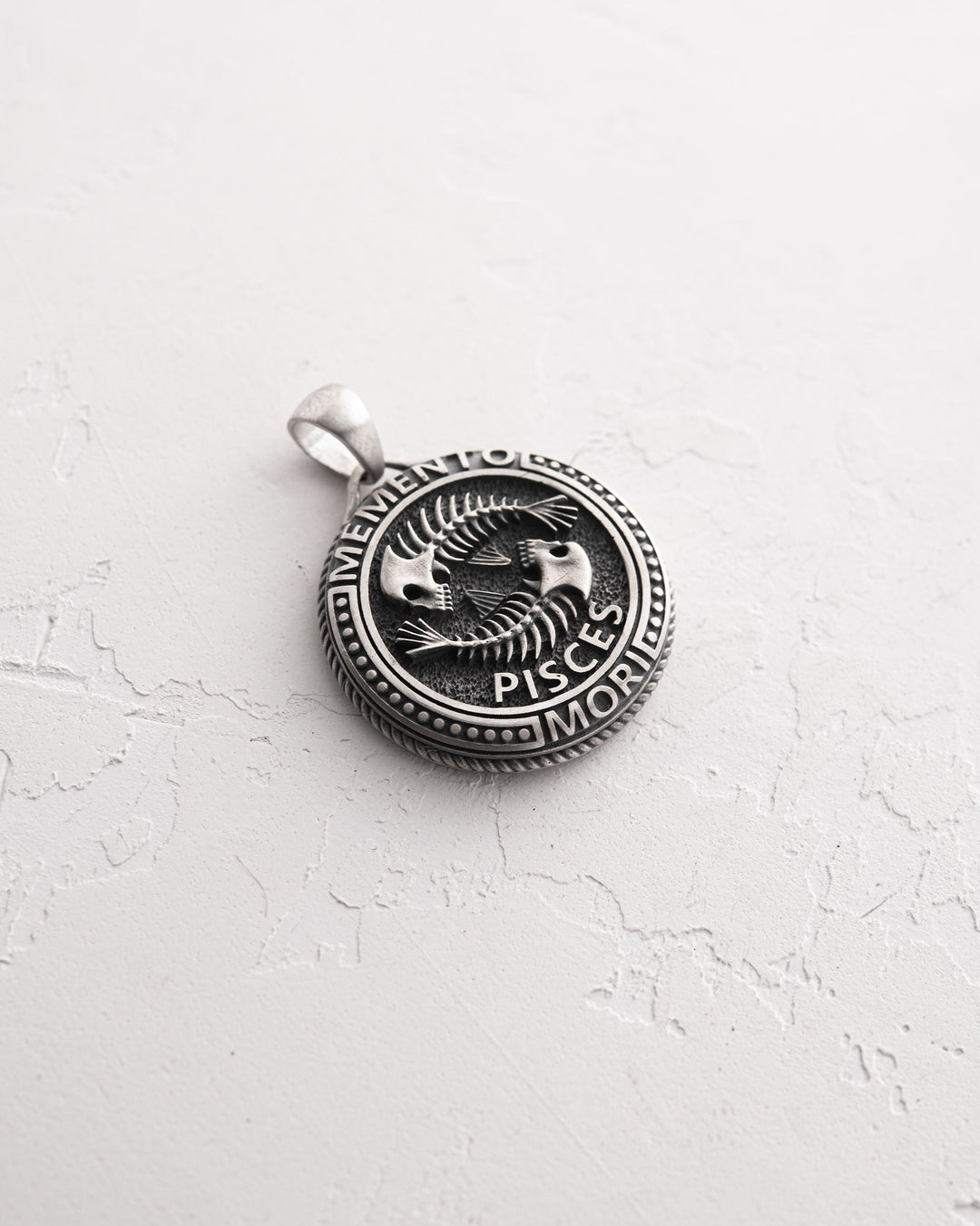 Silver pendant Zodiac sign - PISCES. MEMENTO MORI (fish)