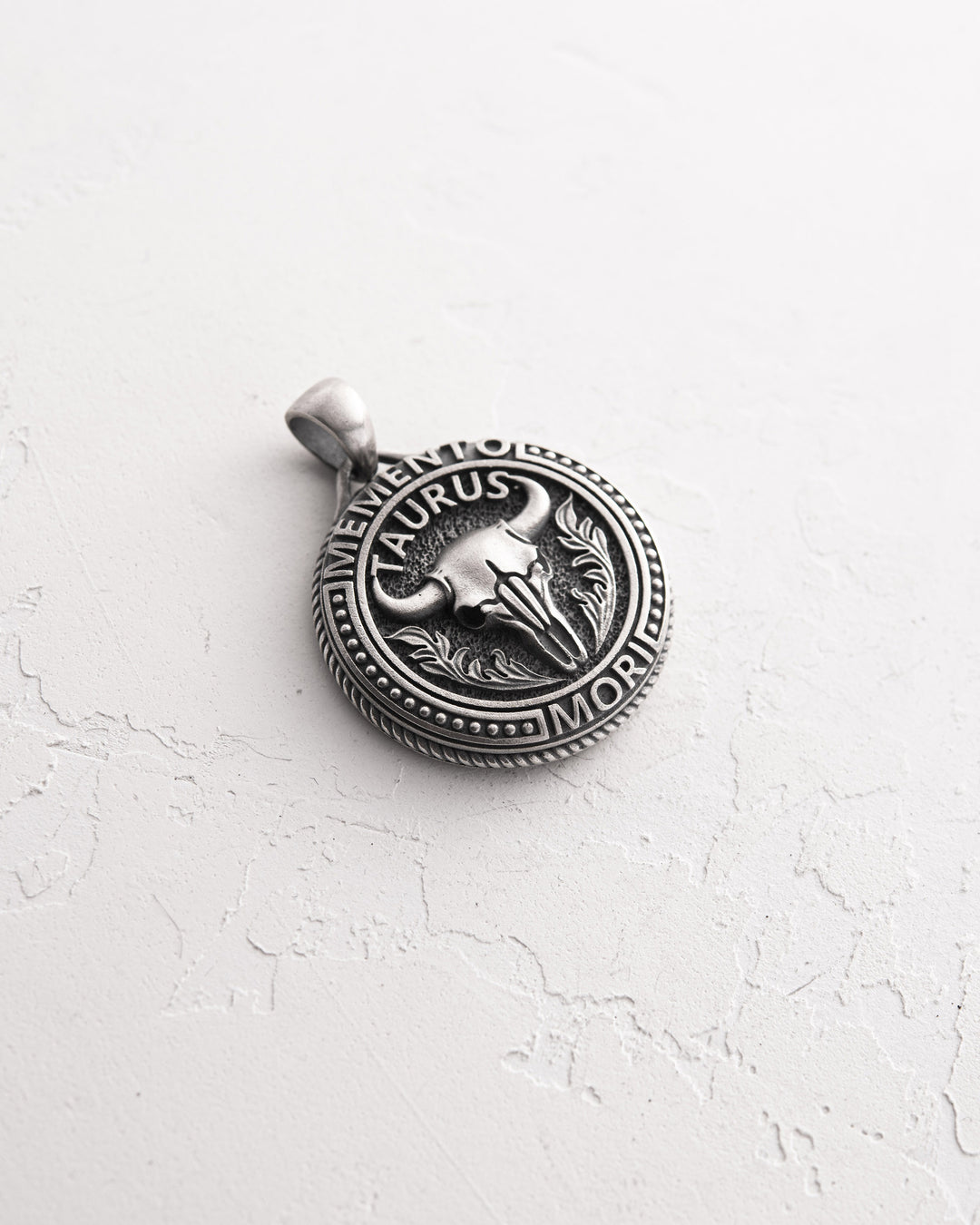 Silver pendant Zodiac sign - TAURUS. MEMENTO MORI (bull)