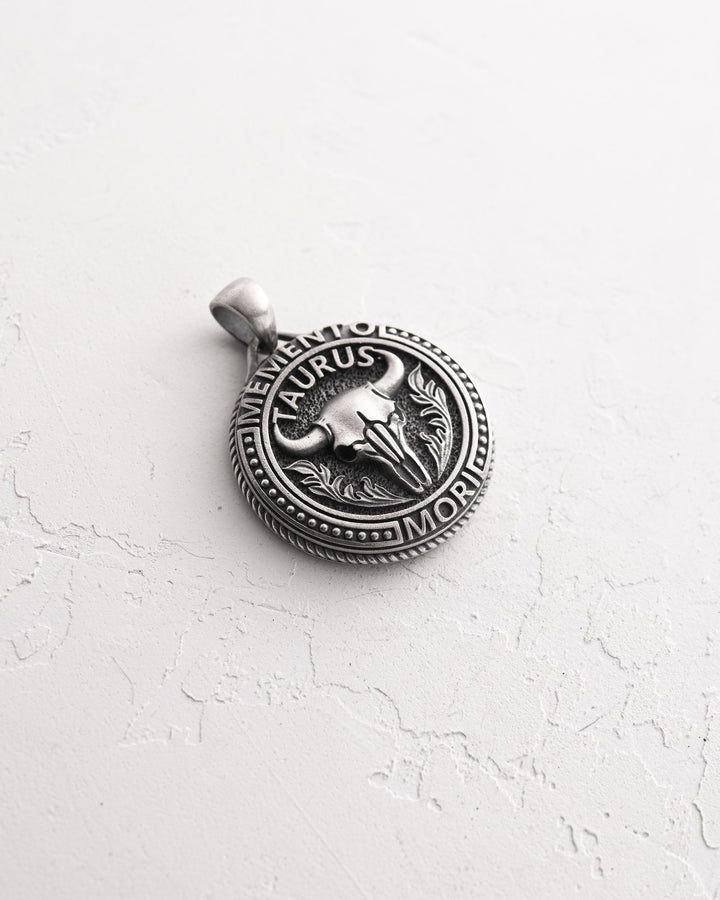 Silver pendant Zodiac sign - TAURUS. MEMENTO MORI (bull)