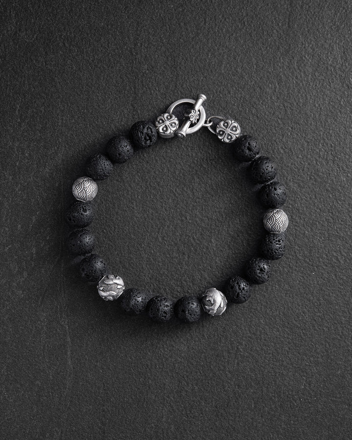 Men's bracelet JAPANESE KOI CARP AND WAVES (lava)