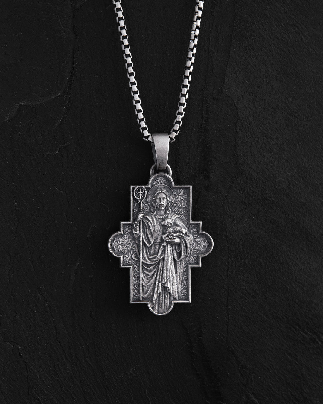 Silver pendant JESUS and SCEPTER