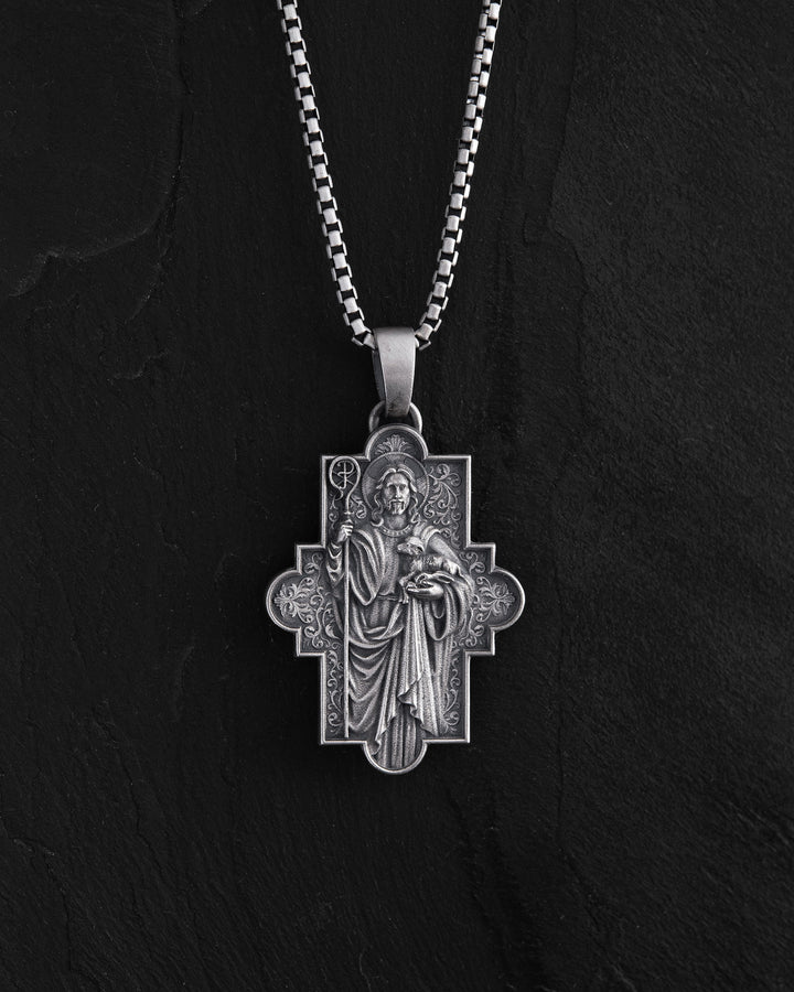 Silver pendant JESUS and SCEPTER