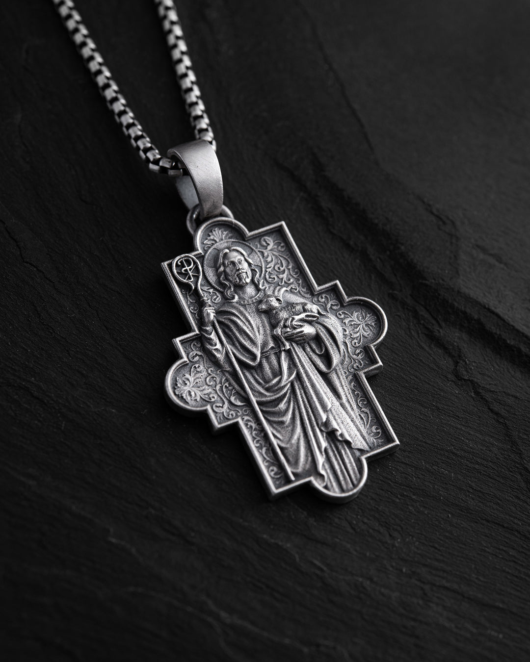 Silver pendant JESUS and SCEPTER