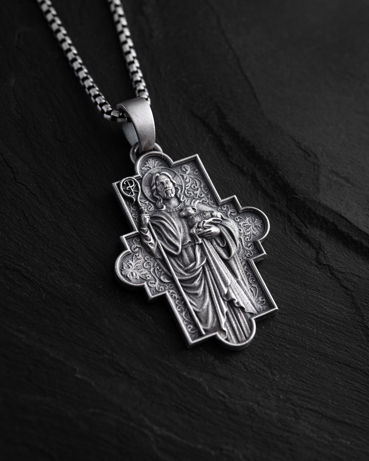 Silver pendant JESUS and SCEPTER