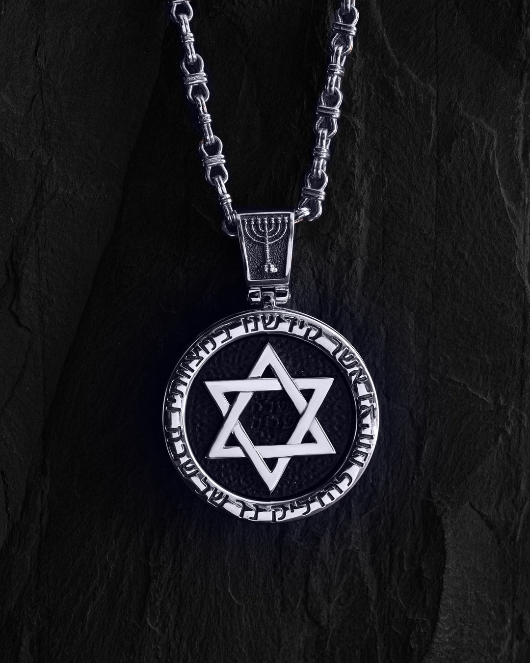 14k white gold pendant STAR OF DAVID with ebony