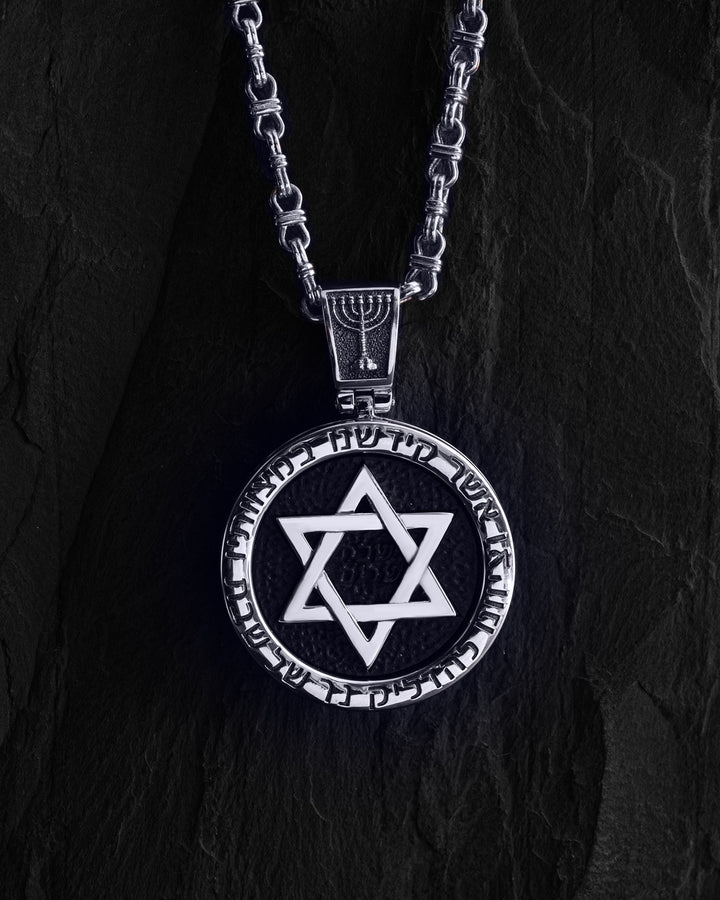 14k white gold pendant STAR OF DAVID with ebony