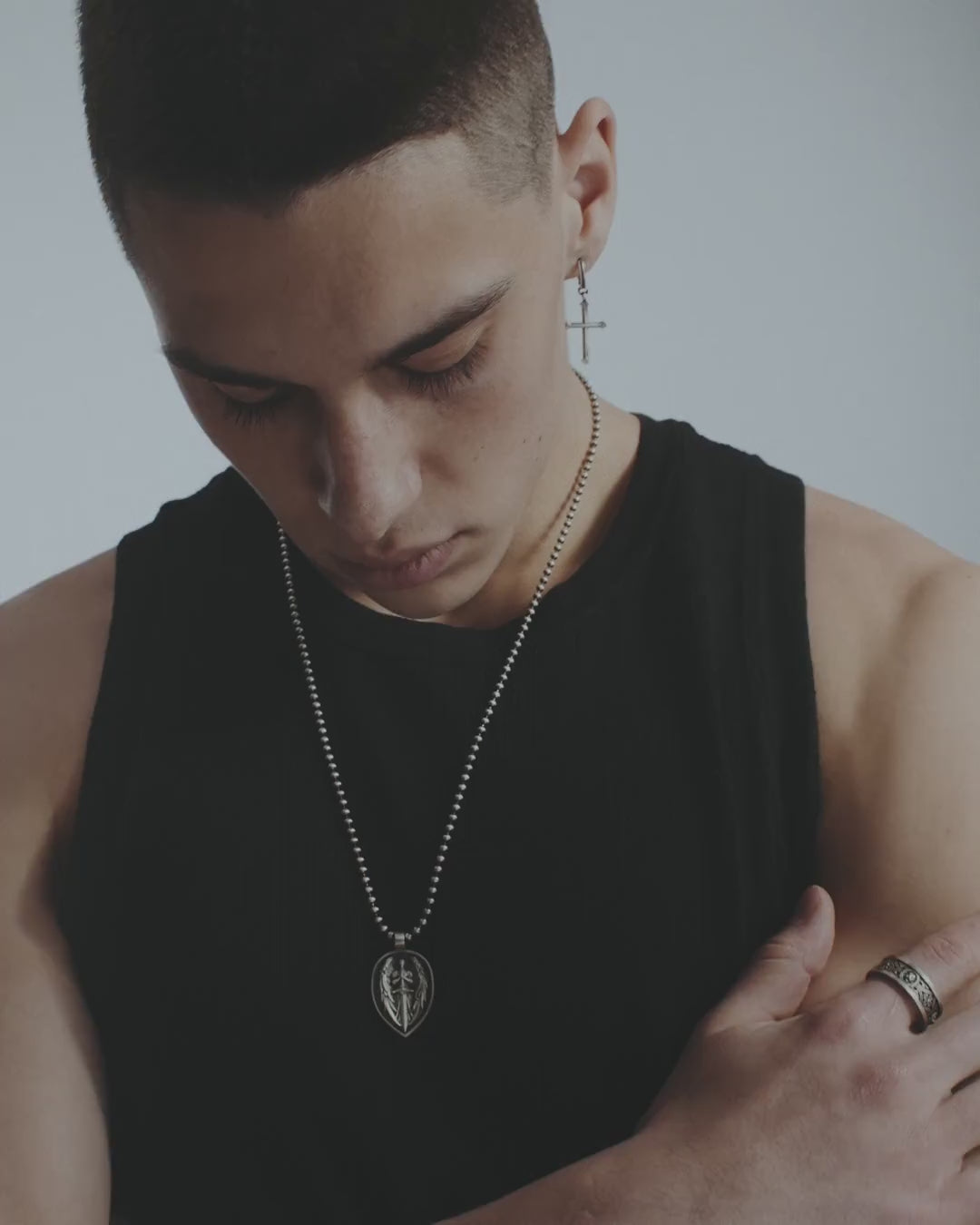 Silver mono earring GOTHIC CROSS