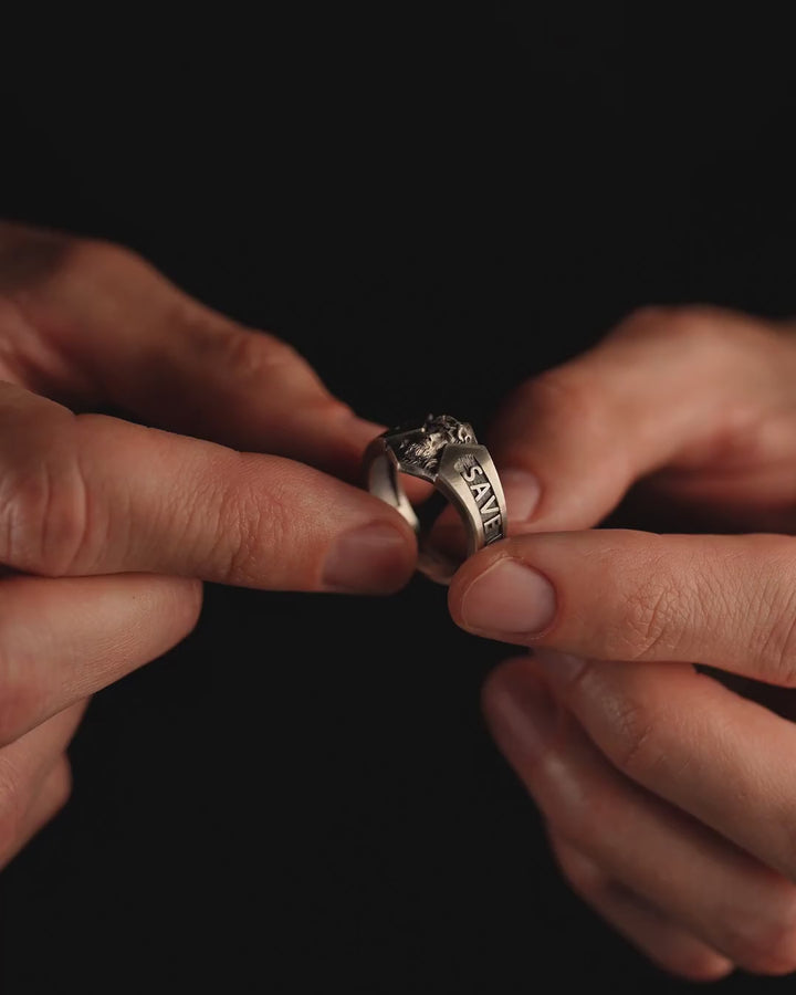 Silver ring GOD BLESS, SAVE US