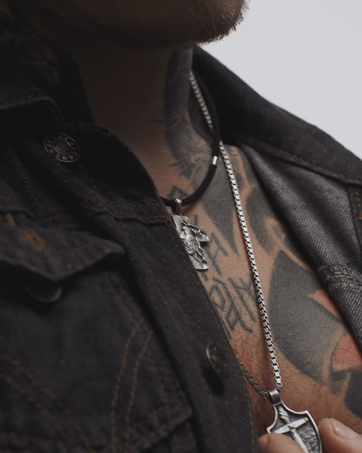 Silk cord with 14k white gold inlays