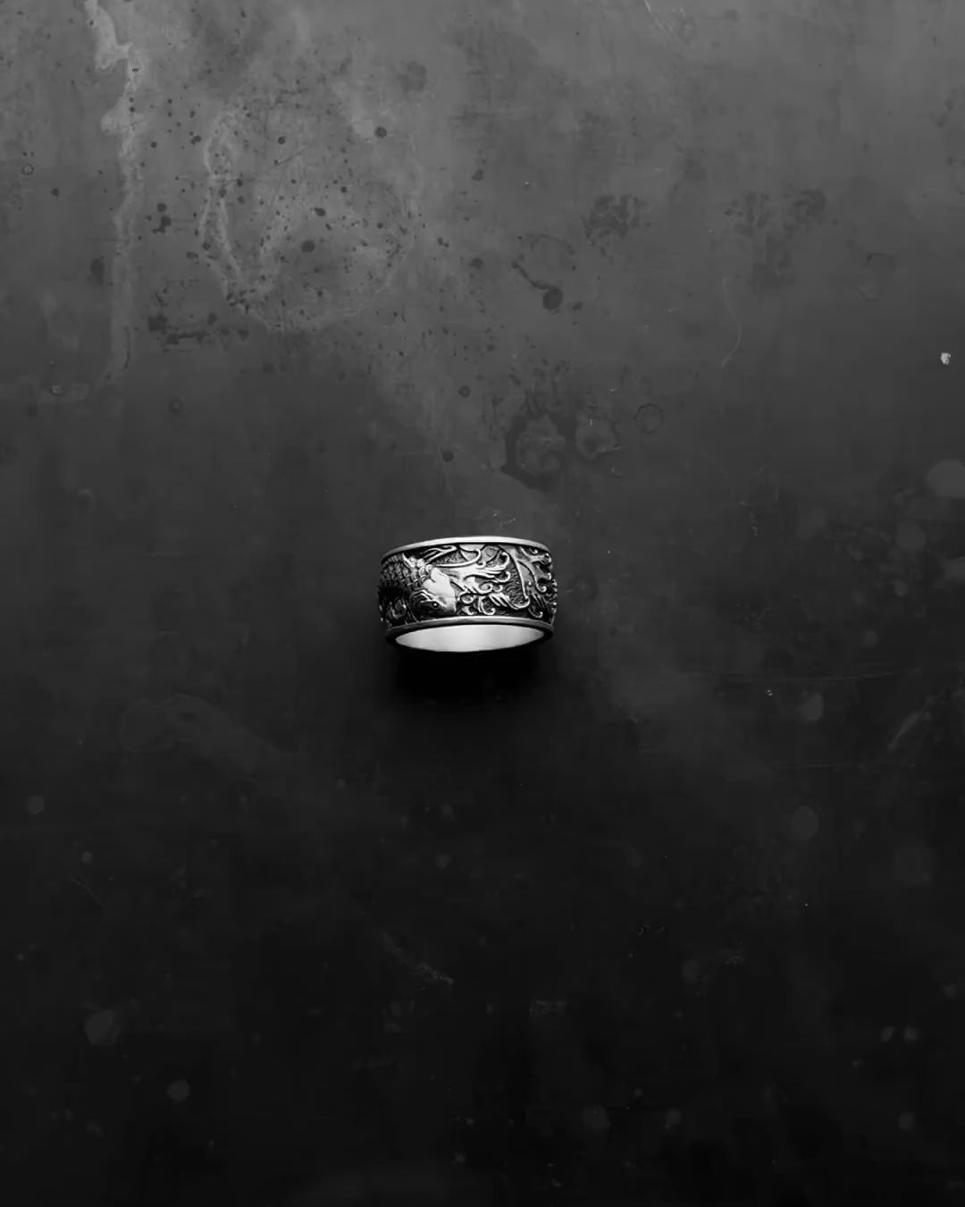 Bague en argent CARPES KOI ET VAGUES JAPONAISES