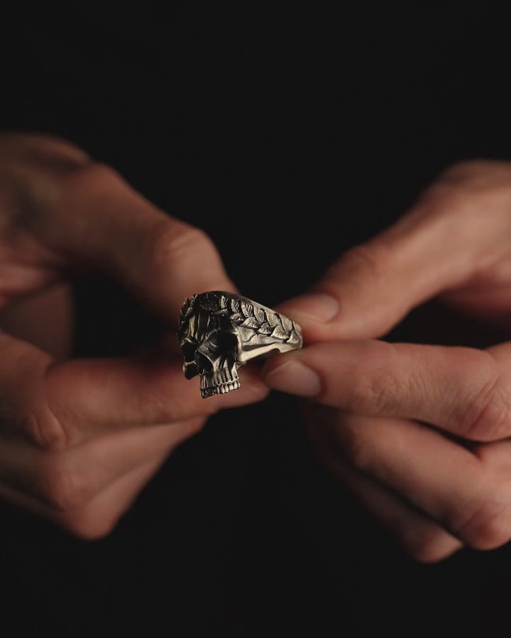 Silver ring SKULL IN A WREATH