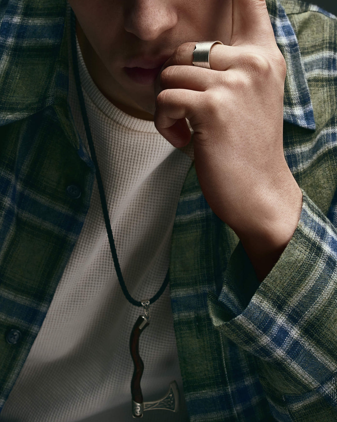 Silver pendant AXE with cocobolo wood