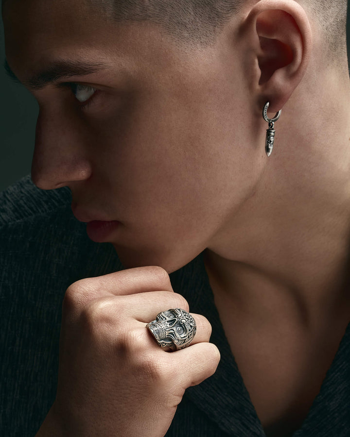 Silver single earring BULLET. MEMENTO MORI