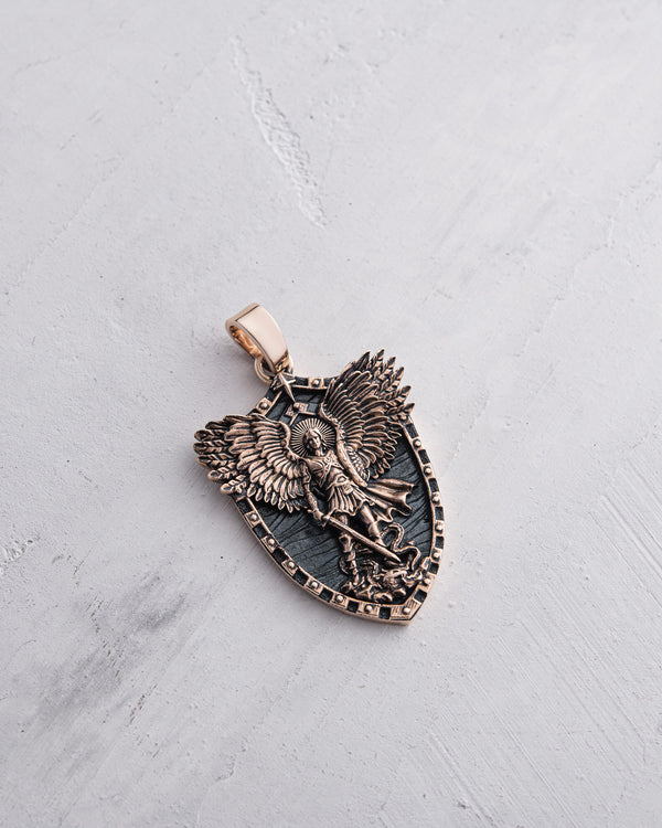 Pendant - shield ST. MICHAEL ARCHANGEL (14k rose gold)