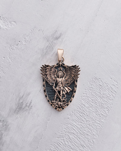 Pendant - shield ST. MICHAEL ARCHANGEL (14k rose gold)