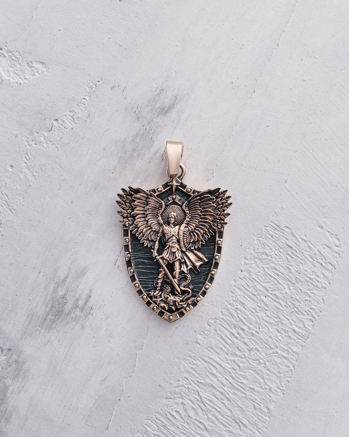 Pendant - shield ST. MICHAEL ARCHANGEL (14k rose gold)