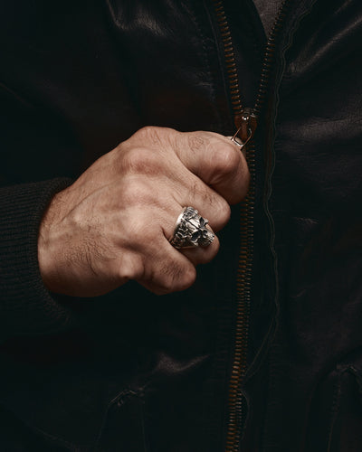 Silver ring SKULL IN A WREATH