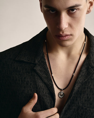 Silk cord with 14k white gold inlays