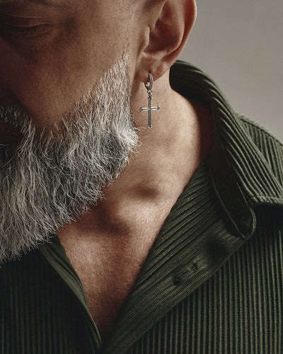 Silver mono earring GOTHIC CROSS