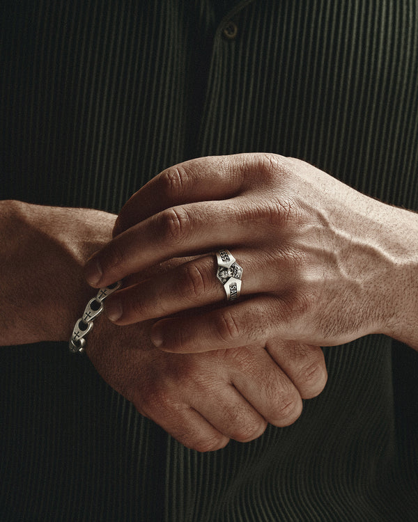 Silver ring GOD BLESS, SAVE US