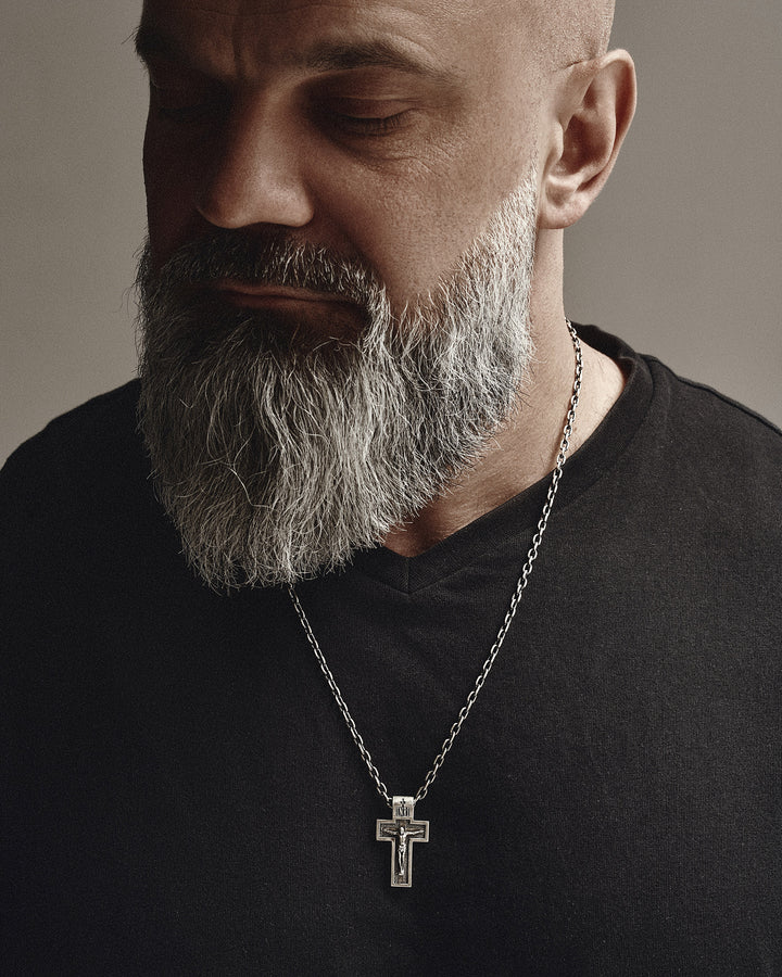 Silver cross THE CRUCIFIXION OF JESUS CHRIST. PROTECTION