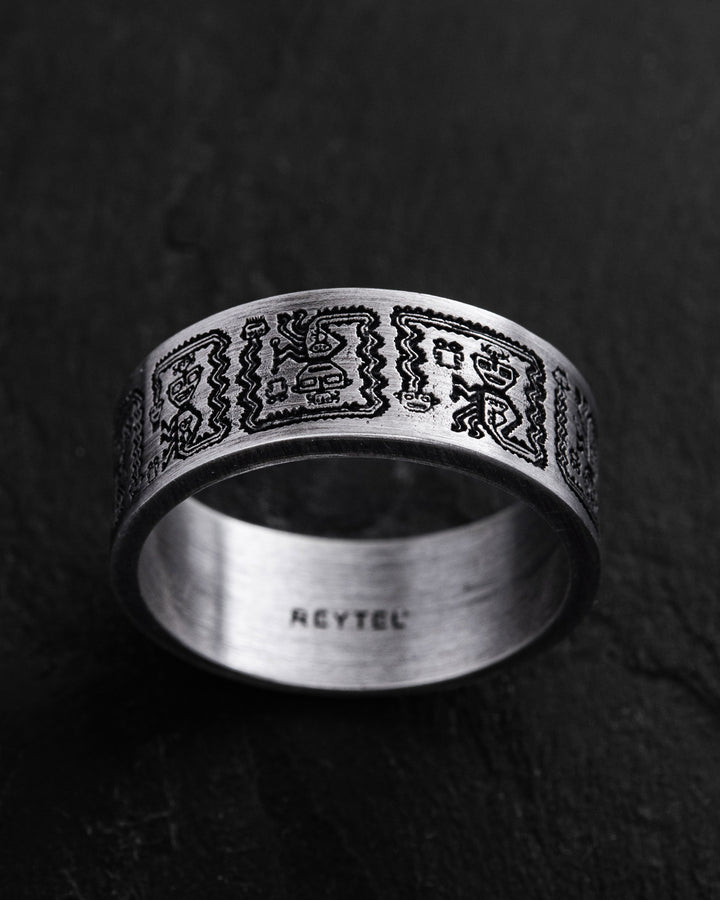 Bague en argent HIÉROGLYPHES AZTÈQUES ET MAYA
