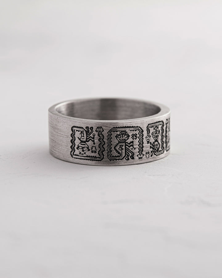 Bague en argent HIÉROGLYPHES AZTÈQUES ET MAYA