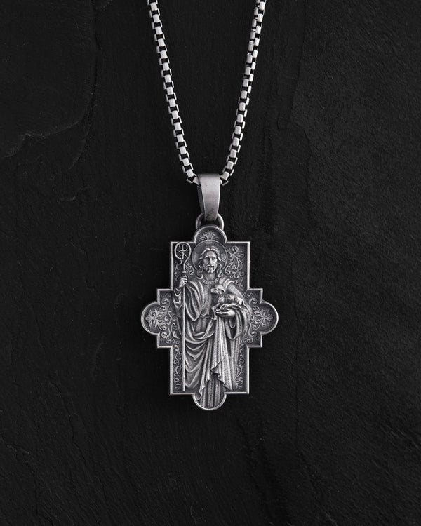 Silver pendant JESUS and SCEPTER