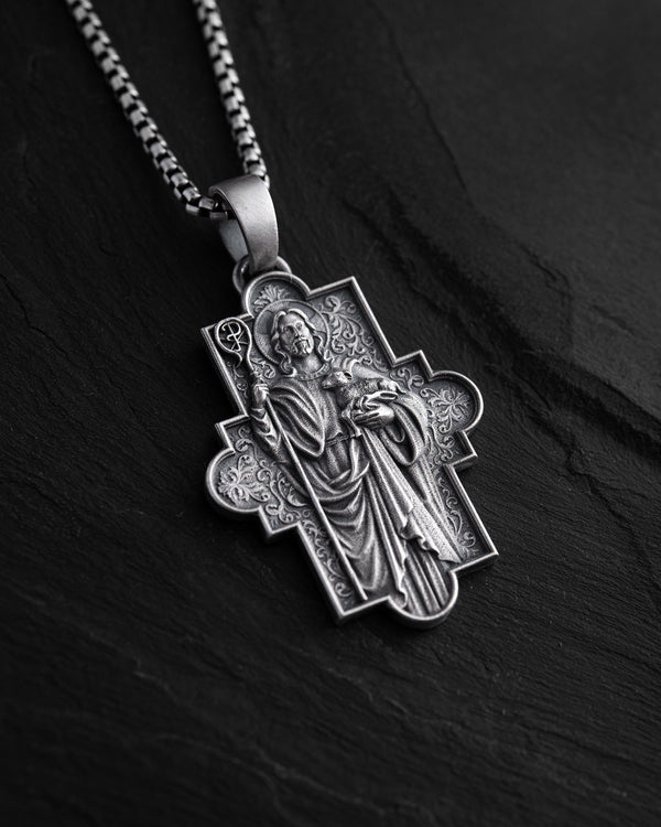 Silver pendant JESUS and SCEPTER