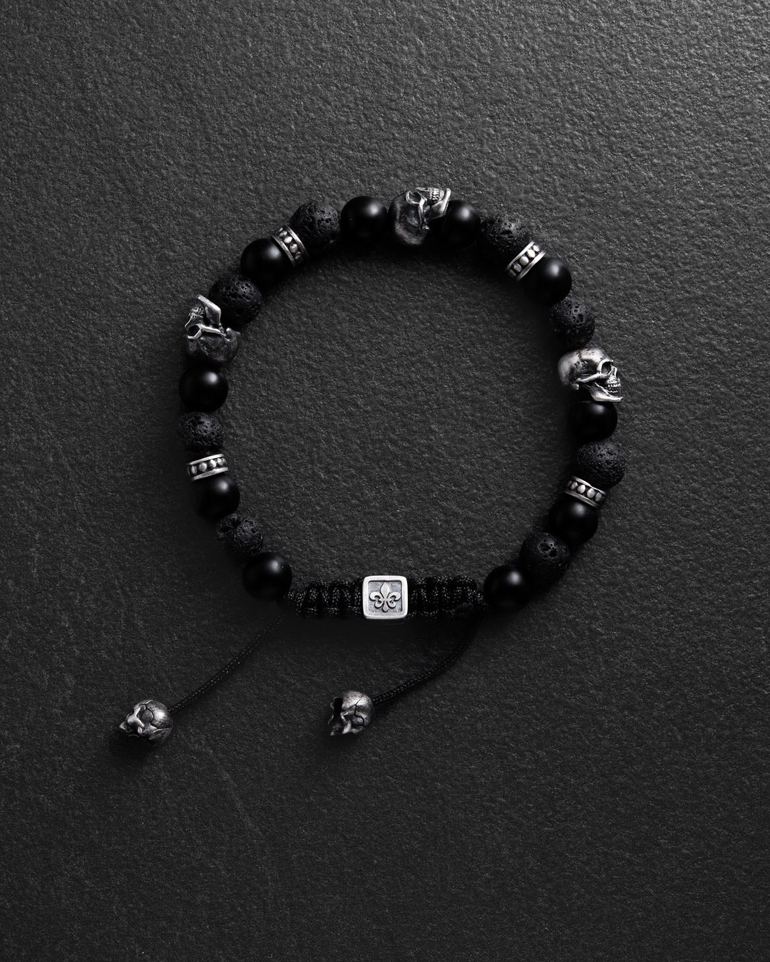 Bracelet homme tête de mort en pierre de lave