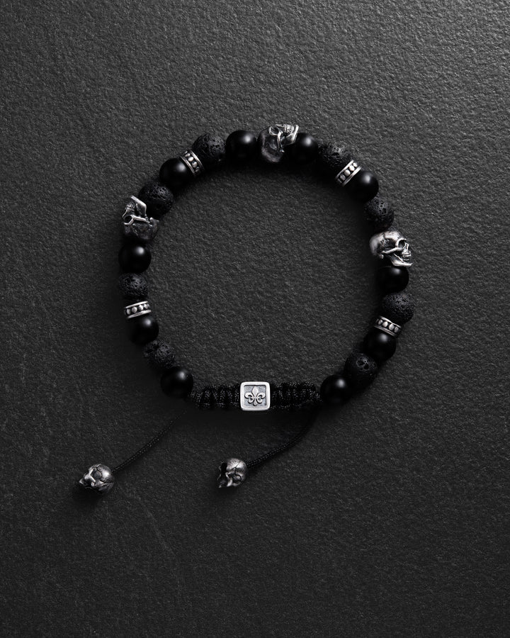 Bracelet homme tête de mort en pierre de lave