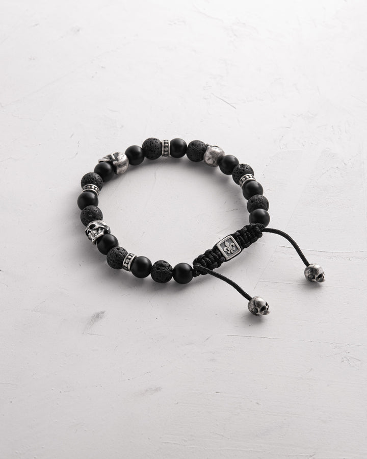 Bracelet homme tête de mort en pierre de lave