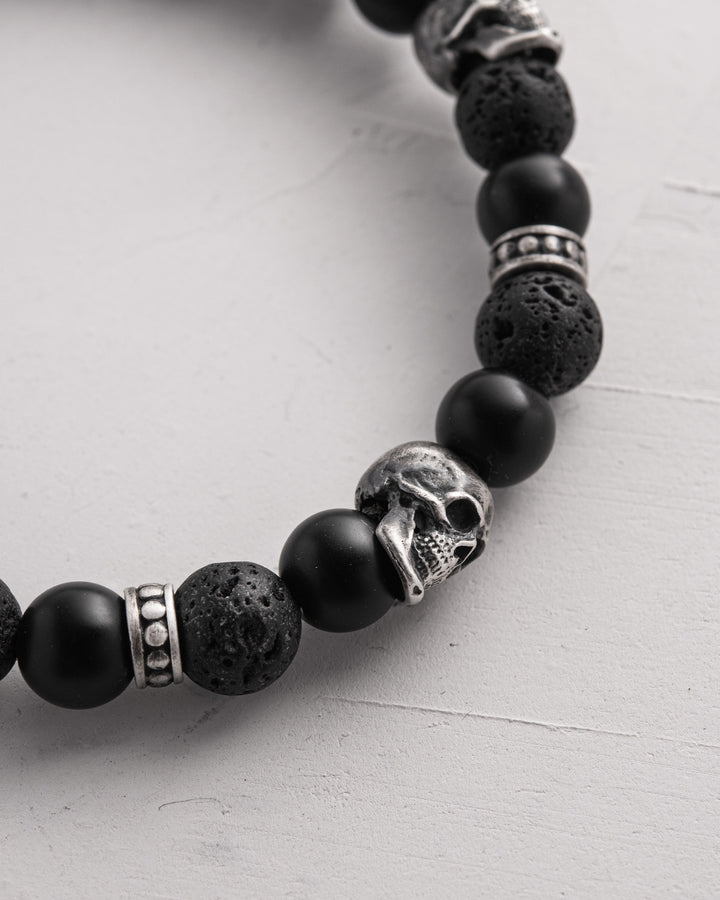 Bracelet homme tête de mort en pierre de lave