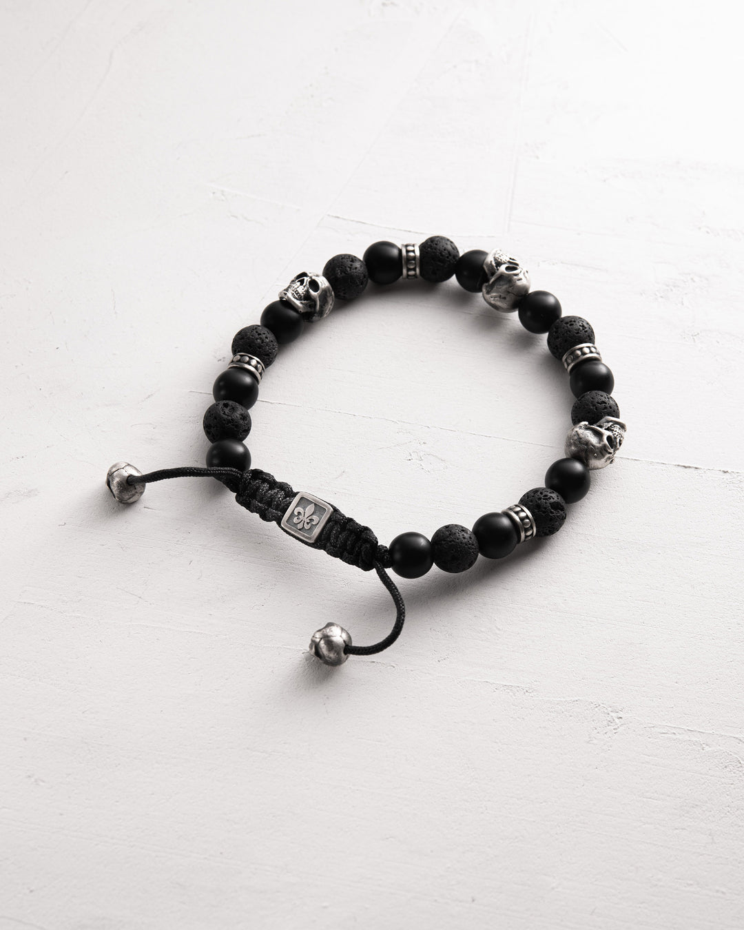 Bracelet homme tête de mort en pierre de lave