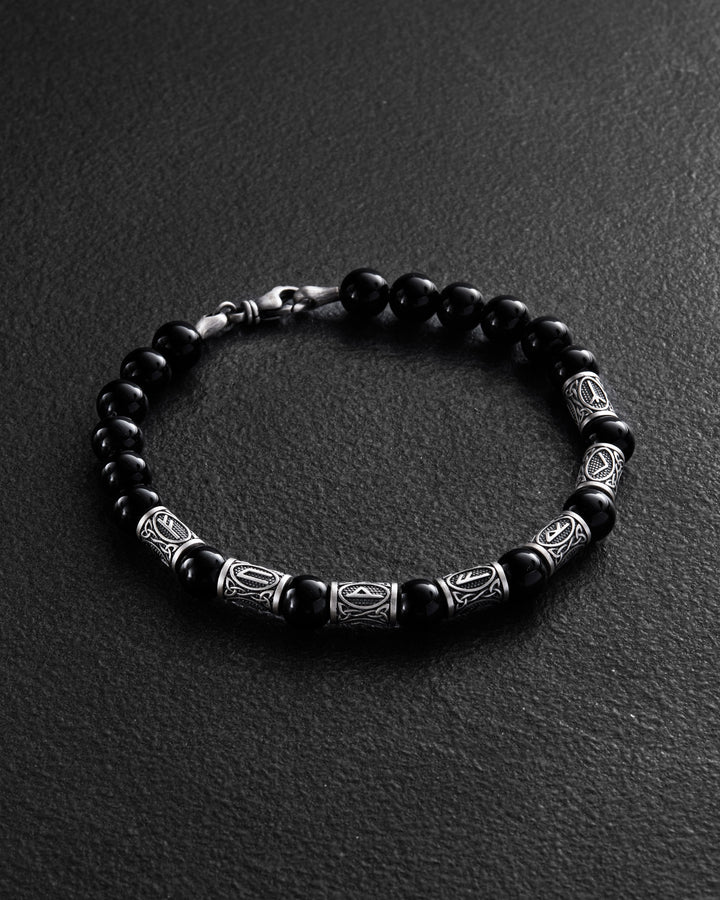 Bracelet homme RUNES (argent, milanais, onyx)