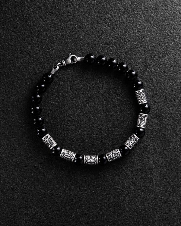 Bracciale da uomo RUNES (argento, milanese, onice)