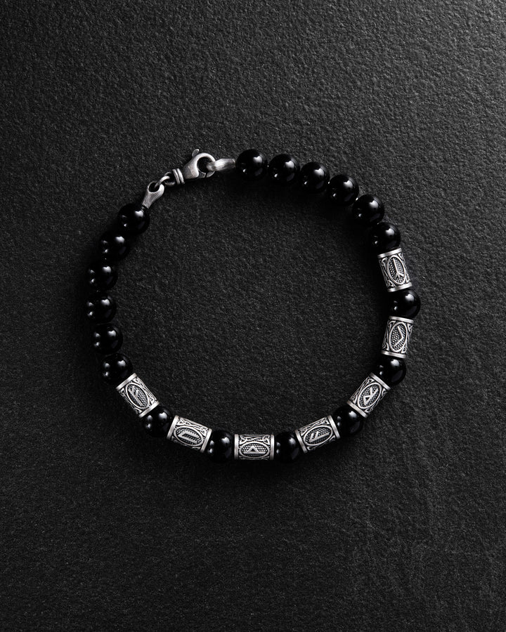 Bracelet homme RUNES (argent, milanais, onyx)