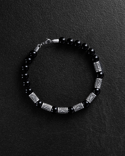 RUNES Herrenarmband (Silber, Milanaise, Onyx)